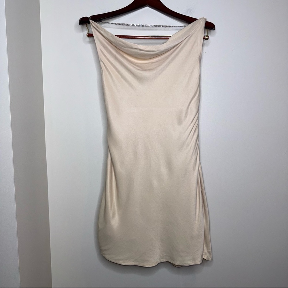 Zara Draped Satin Effect Halter Dress - Picture 2 of 7